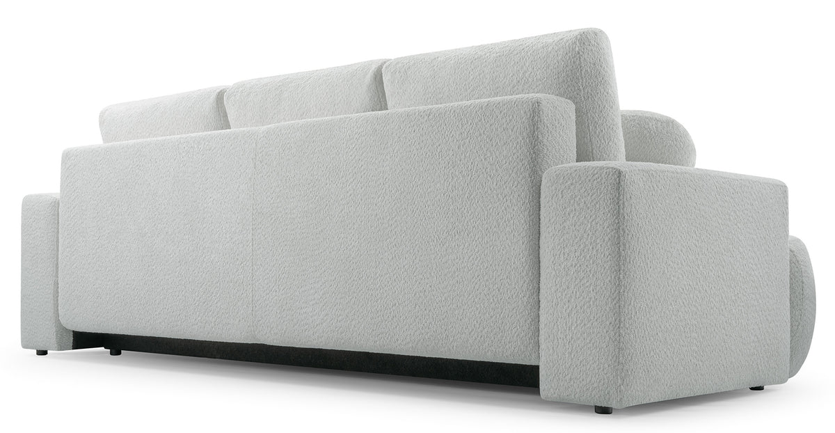 Canapé convertible 3 places Barletto avec rangement, bouclé gris-beige