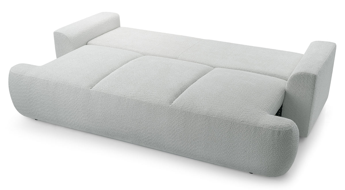 Canapé convertible 3 places Barletto avec rangement, bouclé gris-beige