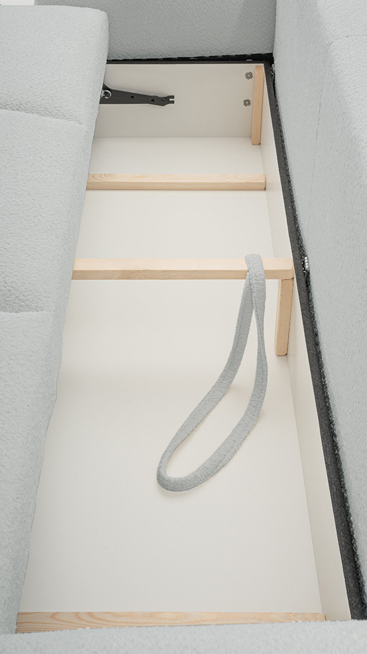 Canapé convertible 3 places Barletto avec rangement, bouclé gris-beige