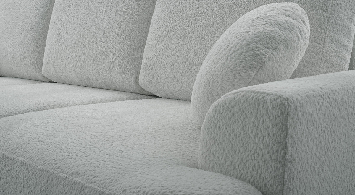 Canapé convertible 3 places Barletto avec rangement, bouclé gris-beige