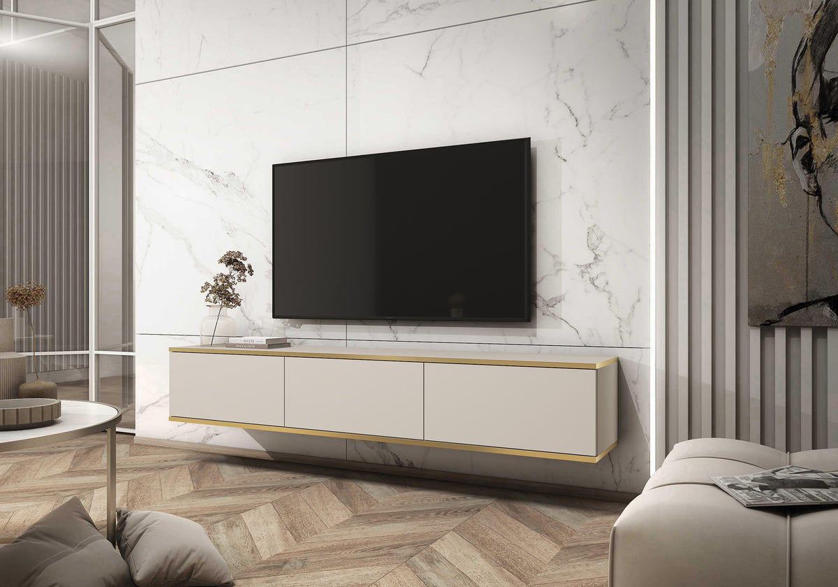 TV-Schrank Mucalma 175 cm beige mit goldenen Einsätzen