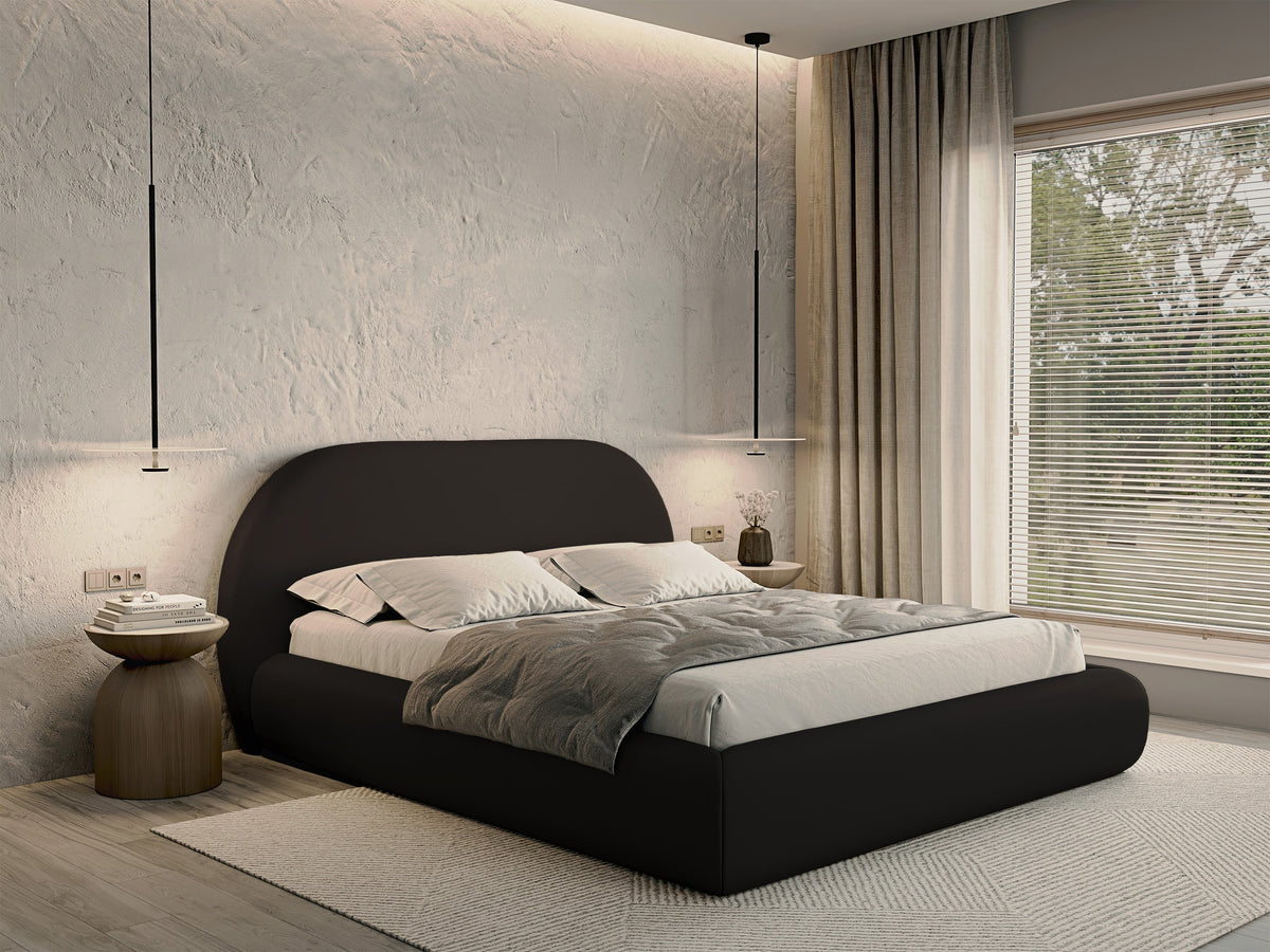 Lit tapissé 140x200 cm Buvio en chenille marron