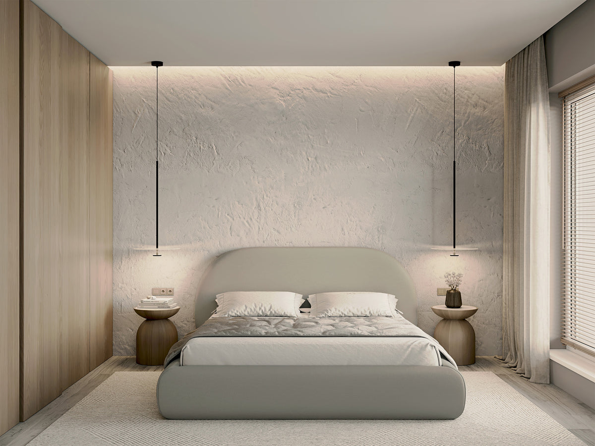 Lit tapissé 160x200 cm Buvio avec rangement, cadre métallique, chenille beige clair
