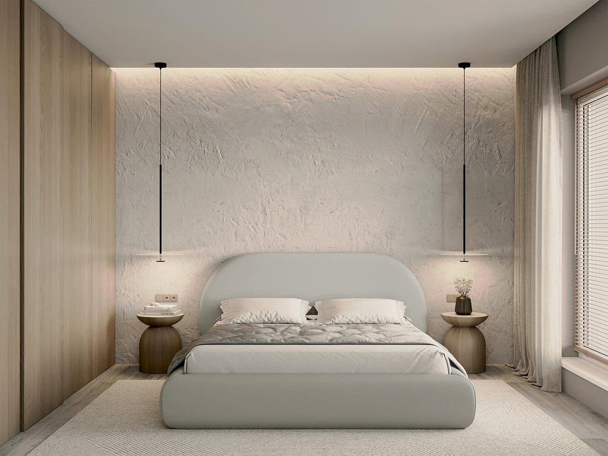 Lit tapissé 180x200 cm Buvio gris beige en chenille