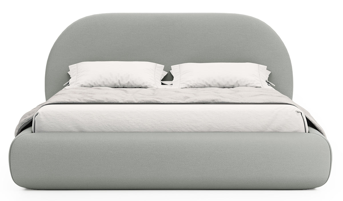 Polsterbett 140x200 cm Buvio mit Stauraum, Metallrahmen, grau-beiger Chenillestoff