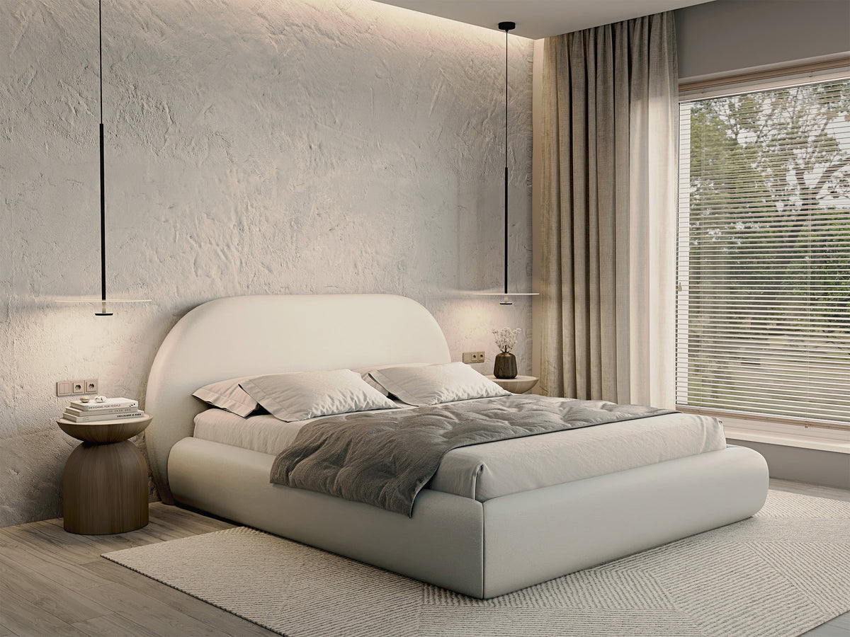 Polsterbett 160x200 cm Buvio cremefarbenes Chenille