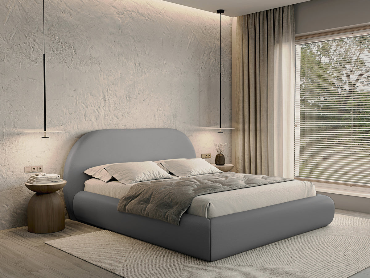 Lit tapissé 180x200 cm Buvio en chenille gris clair