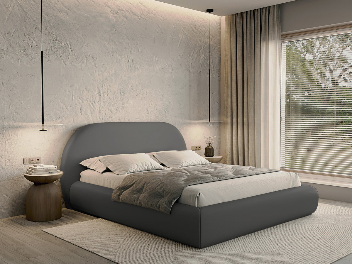 Lit tapissé 160x200 cm Buvio gris en chenille