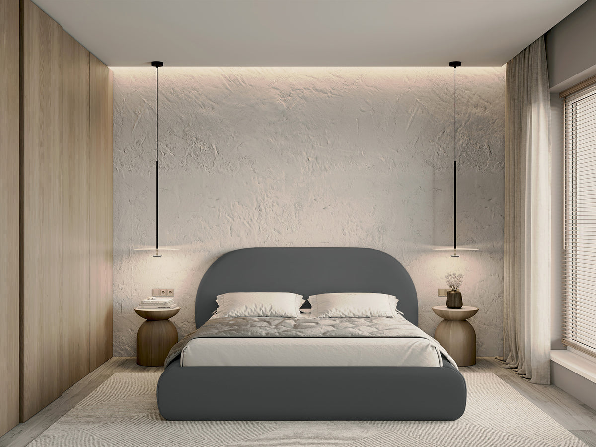 Lit tapissé 160x200 cm Buvio gris en chenille
