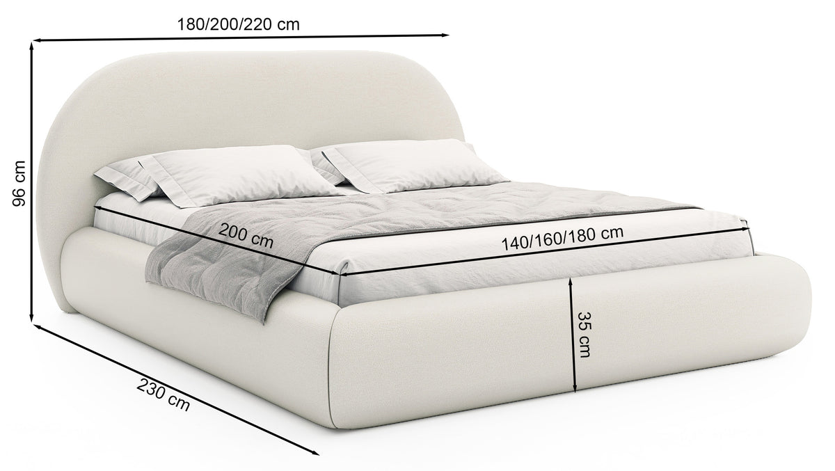 Polsterbett 140x200 cm Buvio mit Stauraum, Metallrahmen, grau-beiger Chenillestoff