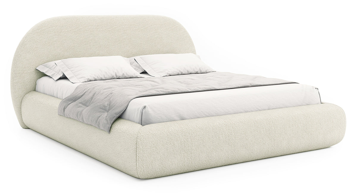Lit tapissé 180x200 cm Buvio avec coffre, cadre métallique, bouclé crème