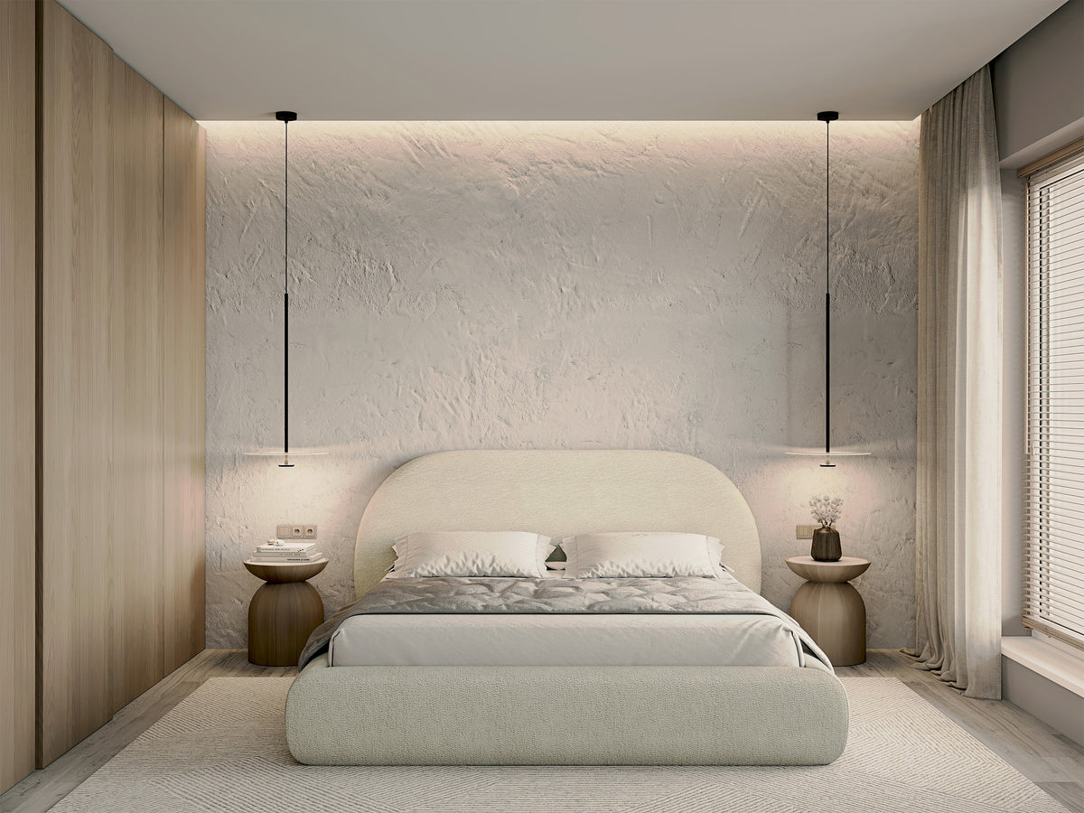 Lit tapissé 140x200 cm Buvio avec rangement, cadre métallique, bouclé crème