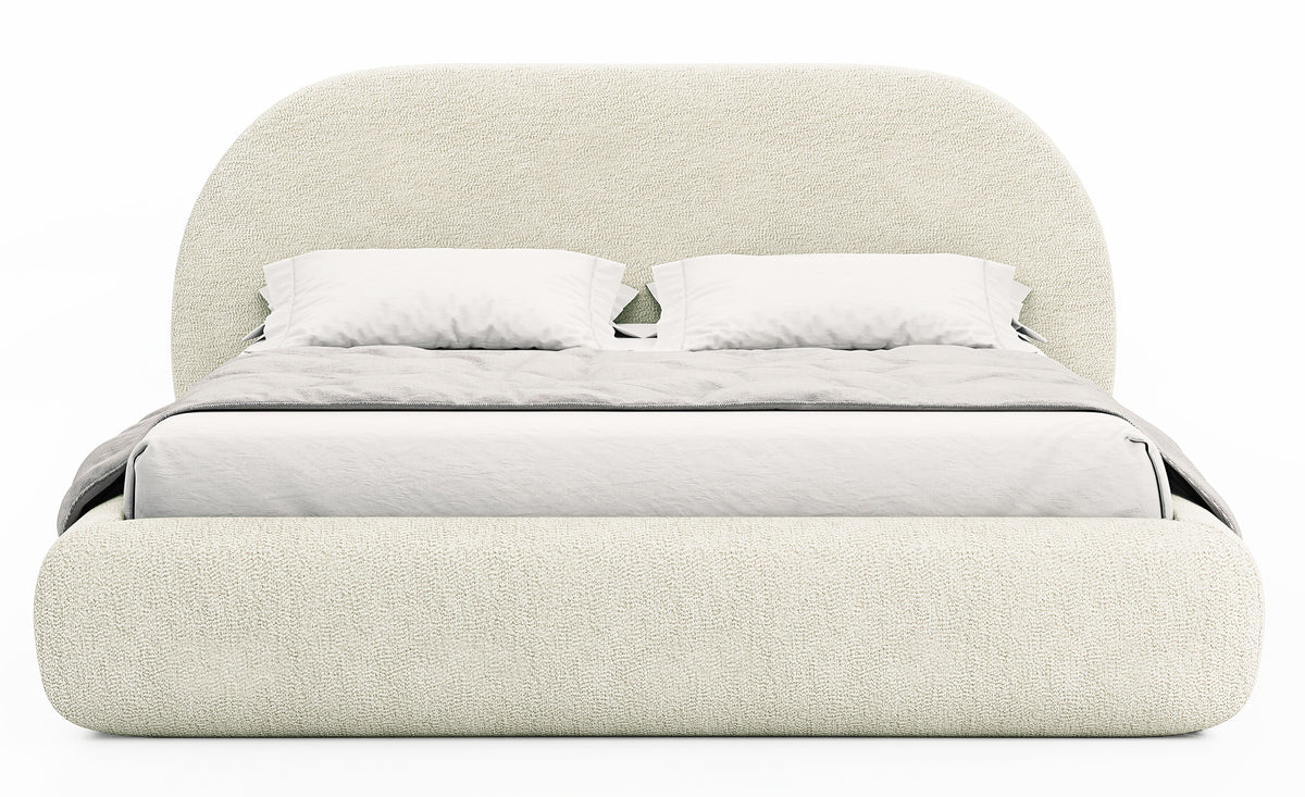 Lit tapissé 140x200 cm Buvio avec rangement, cadre métallique, bouclé crème