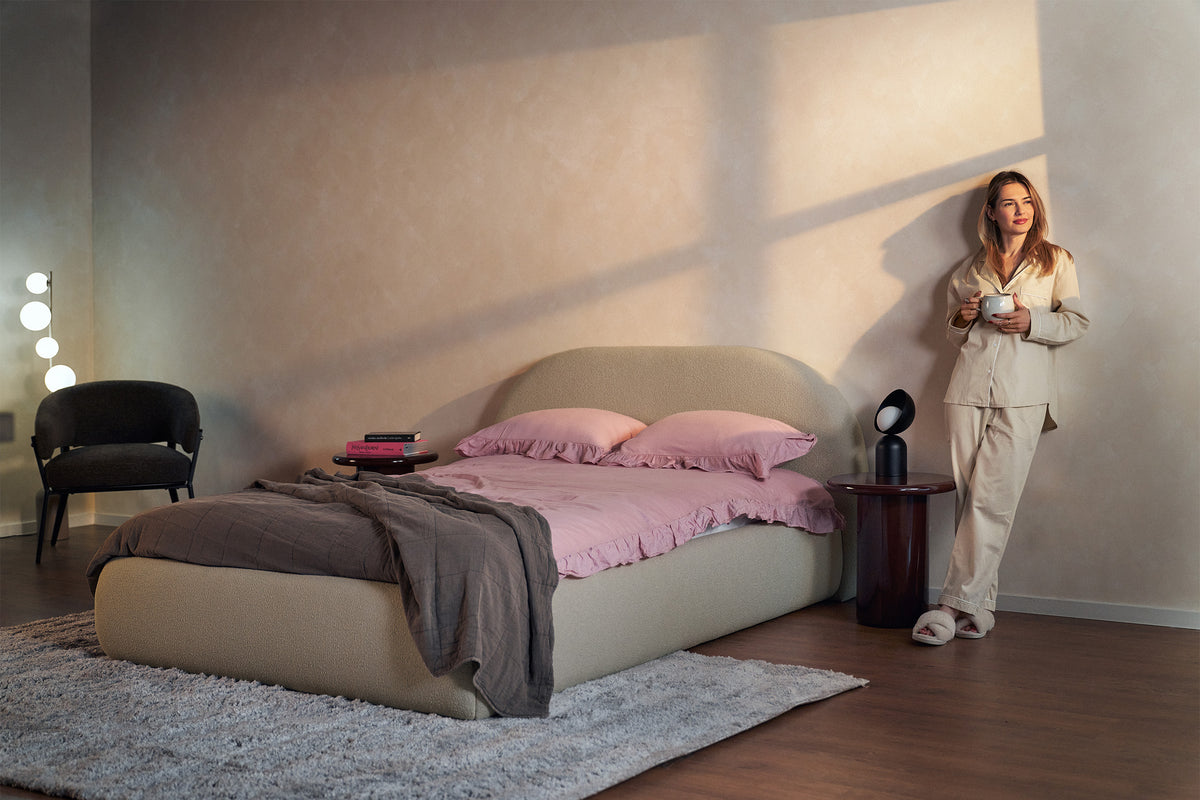 Lit tapissé 140x200 cm Buvio beige bouclé