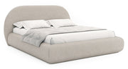 Lit tapissé 160x200 cm Buvio avec rangement, cadre métallique, boucle beige clair