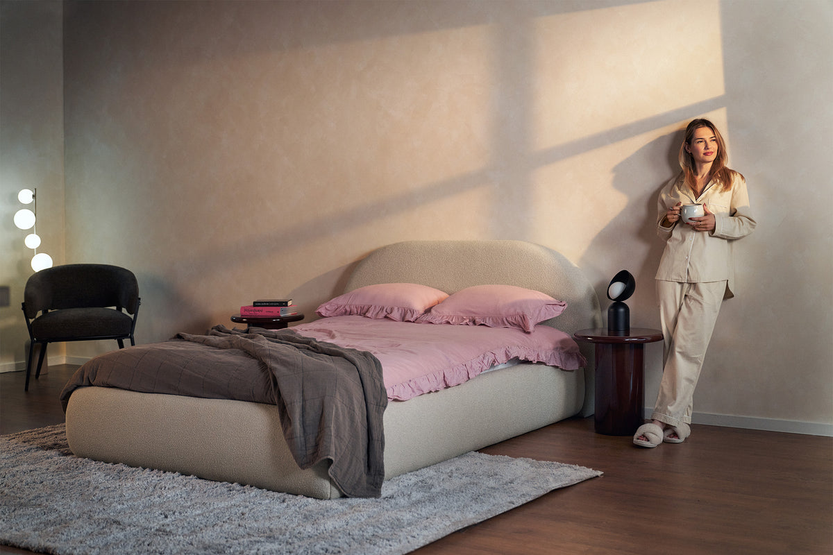 Polsterbett 180x200 cm Buvio hellbeige Bouclé