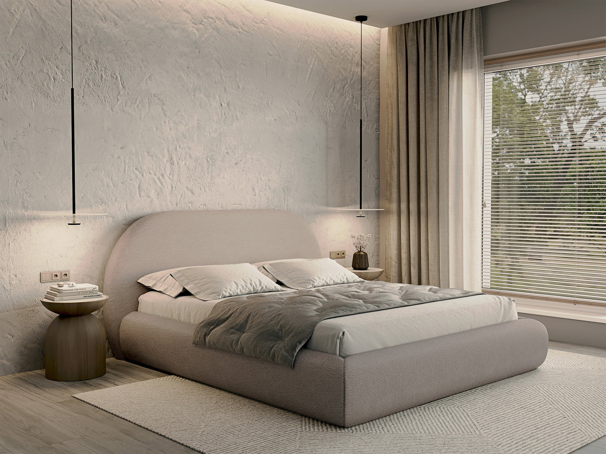 Polsterbett 160x200 cm Buvio hellbeige Bouclé