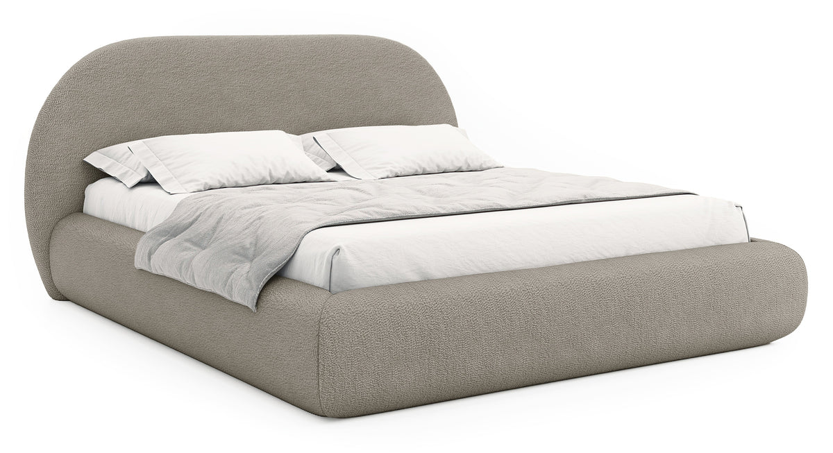 Lit tapissé 180x200 cm Buvio avec rangement, cadre métallique, bouclé beige foncé