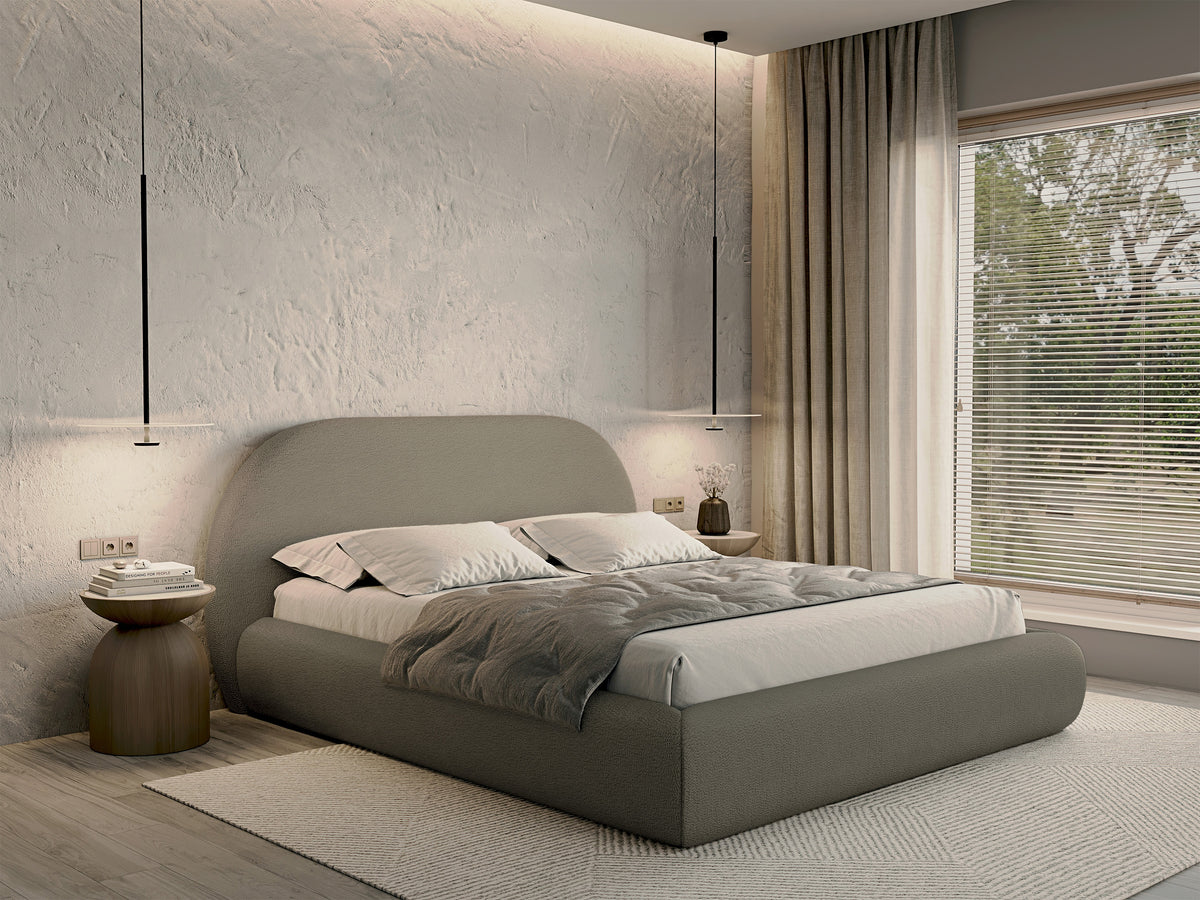 Polsterbett 180x200 cm Buvio dunkelbeige Bouclé