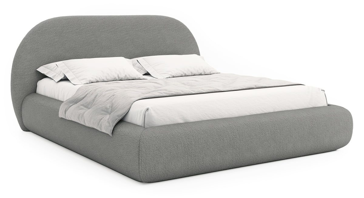 Polsterbett 140x200 cm Buvio mit Stauraum, Metallrahmen, grauer Bouclé-Stoff