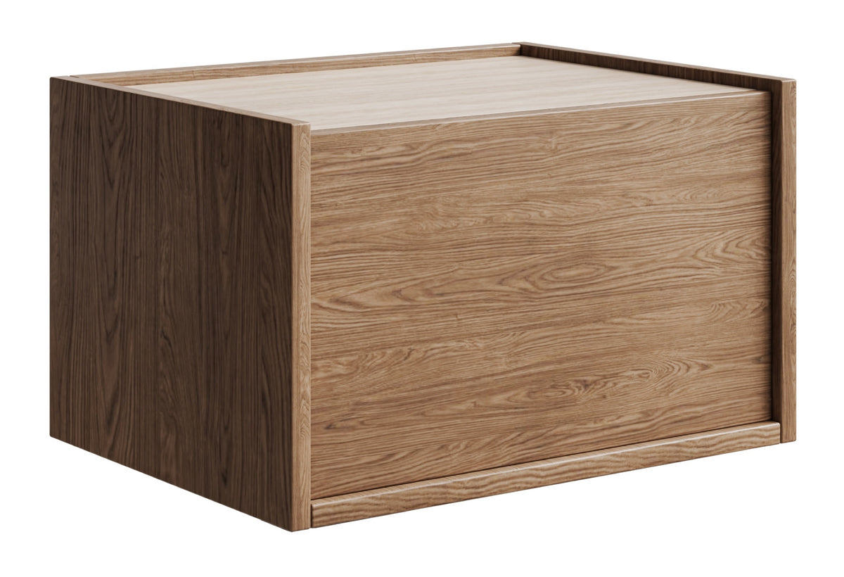 Table de chevet Cabby, modèle combiné sur pied et suspendu, avec tiroir, 50 cm, chêne Casella/Taormina Travertin