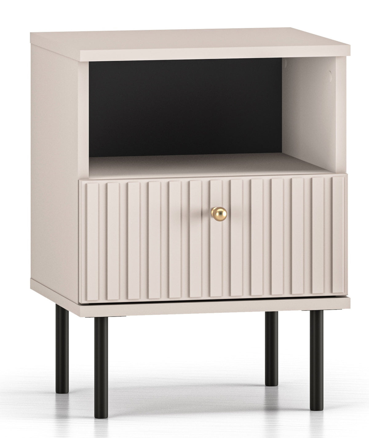 Table de chevet Caletto avec tiroir 40 cm lames décoratives beige