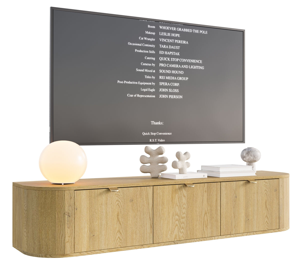 Meuble TV Coru suspendu avec trois portes rabattables 175 cm chêne Cremona Torro