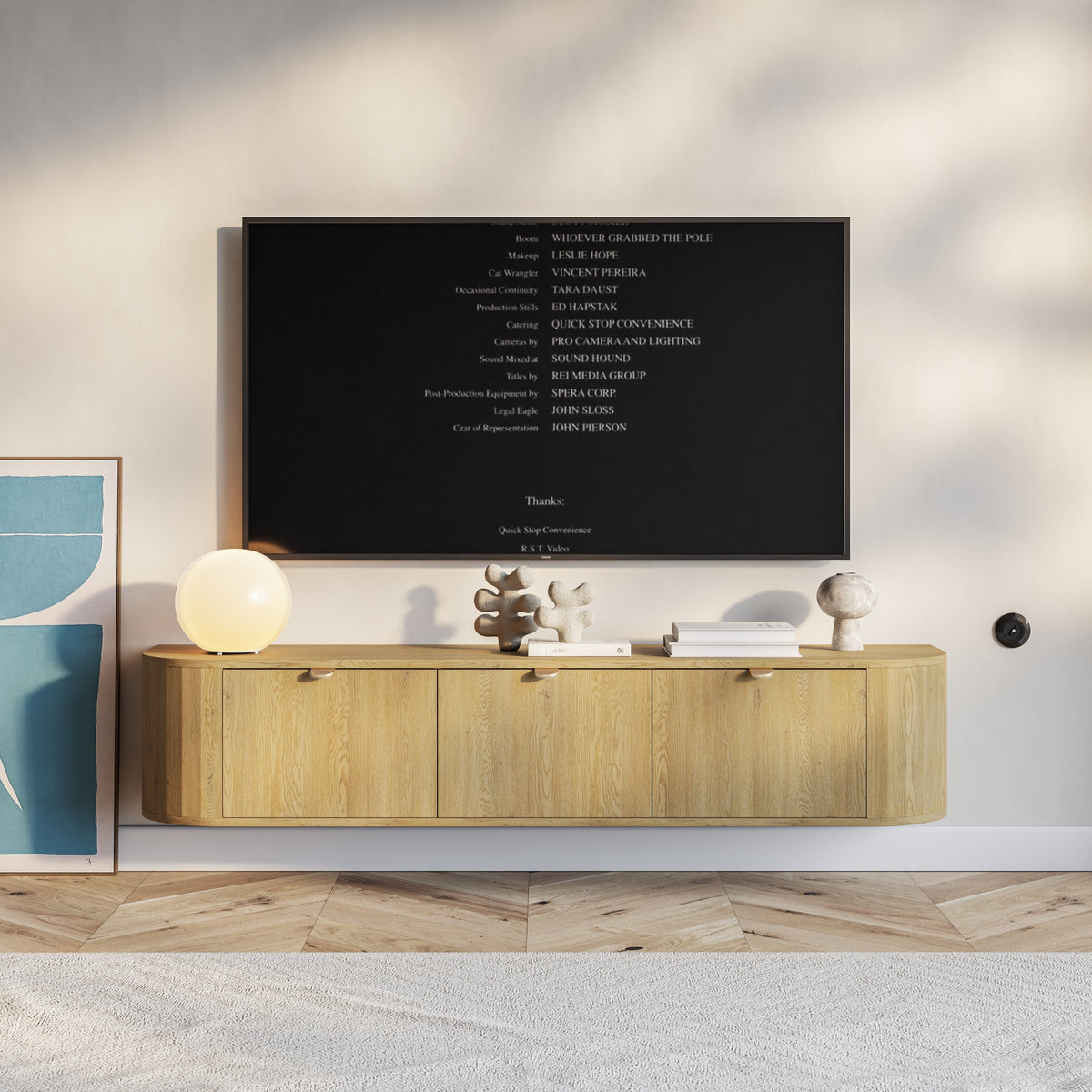 Meuble TV Coru suspendu avec trois portes rabattables 175 cm chêne Cremona Torro