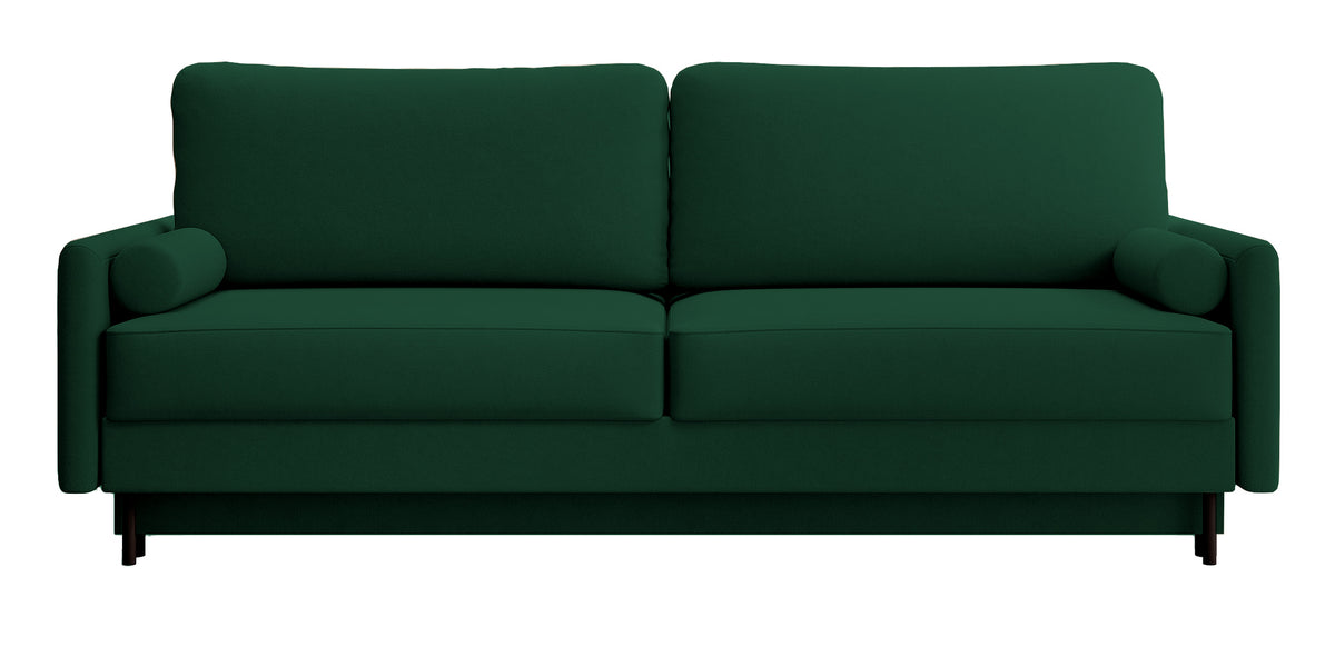 Dreisitziges Schlafsofa Tomonde mit Stauraum, Flaschengrün, Velours, pflegeleicht