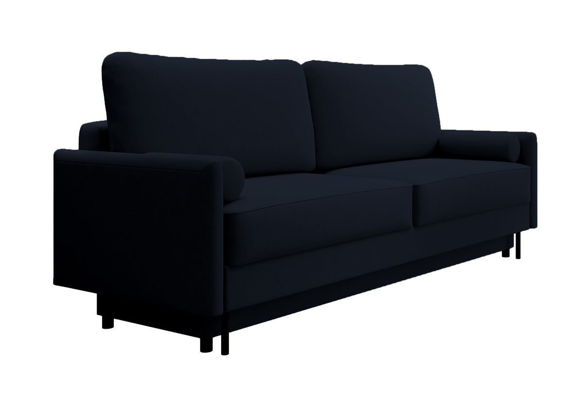 Dreisitziges ausklappbares Sofa Tomonde mit Stauraum, marineblauer, leicht zu reinigender Samtvelours
