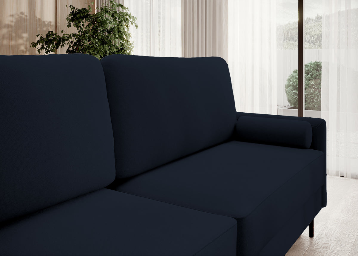 Dreisitziges ausklappbares Sofa Tomonde mit Stauraum, marineblauer, leicht zu reinigender Samtvelours