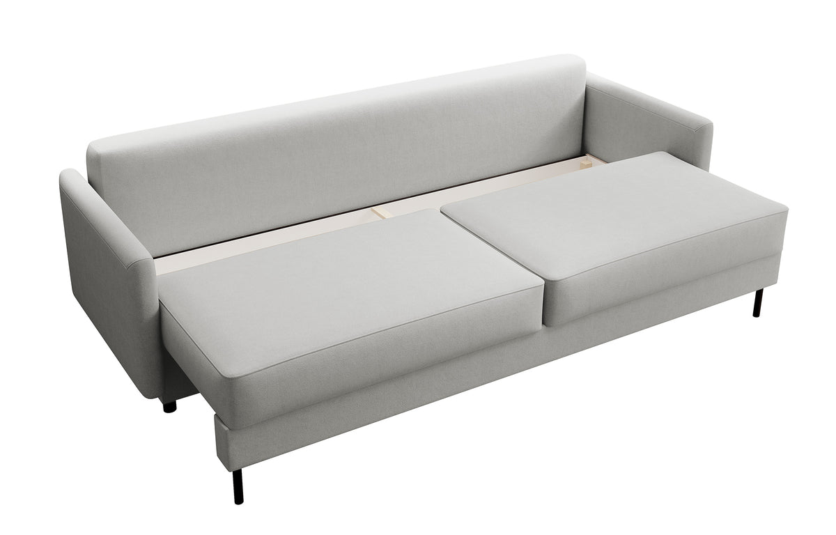 Canapé convertible 3 places Tomonde avec coffre, velours gris clair facile à nettoyer
