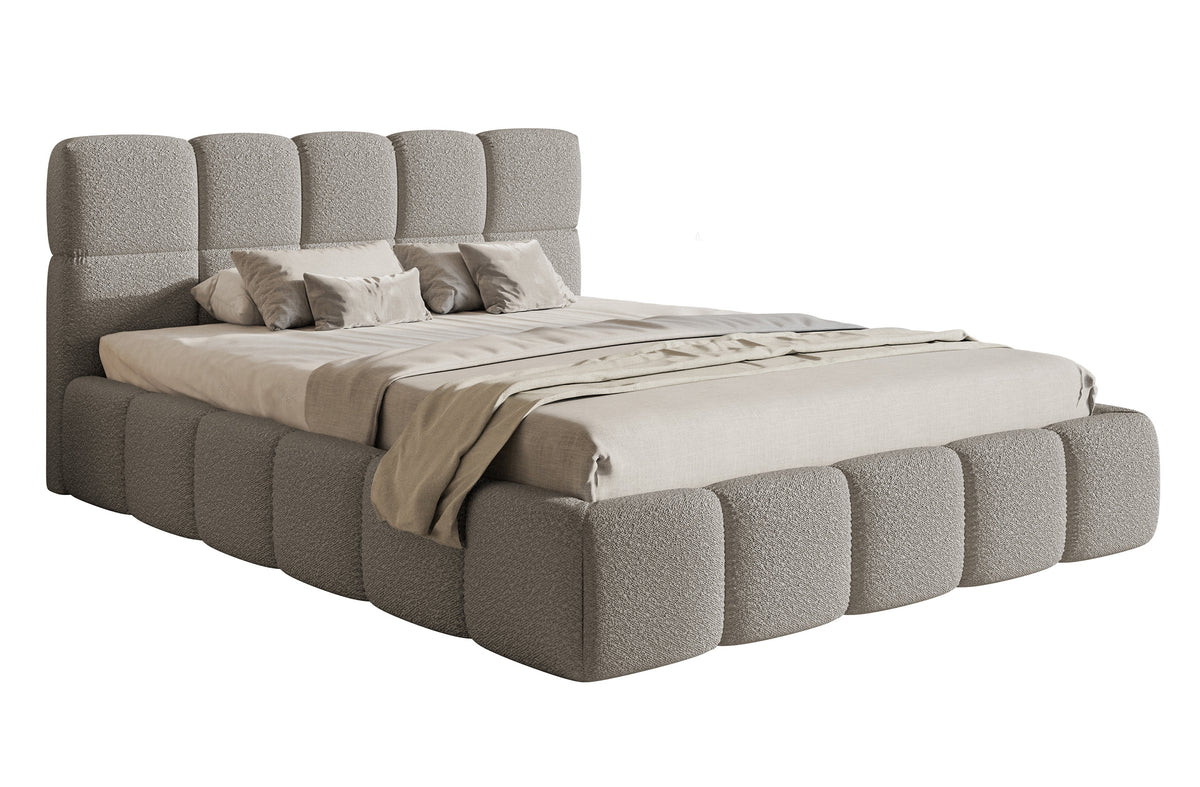 Gepolstertes Bett 120x200 cm Cloudy mit Stauraum, Metallrahmen, grauer Bouclé-Stoff