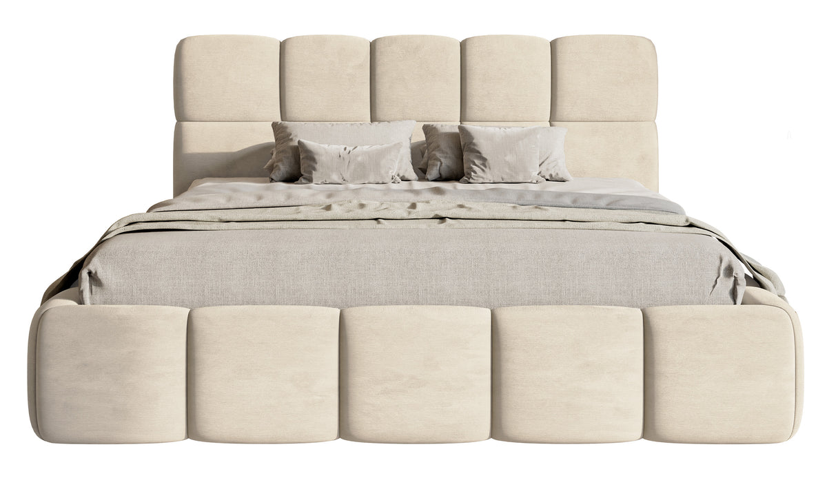 Polsterbett 120x200 cm Cloudy hellbeige, Velours, wasserabweisend, pflegeleicht