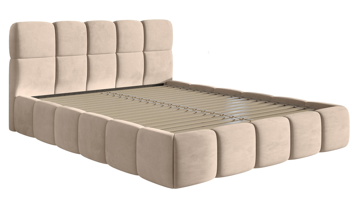 Gepolstertes Bett 120x200 cm Cloudy, beige, wasserabweisender, pflegeleichter Velours