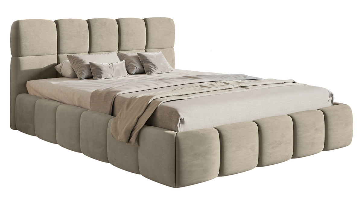 Gepolstertes Bett 120x200 cm Cloudy in grau-beige, Velours, wasserabweisend und leicht zu reinigen
