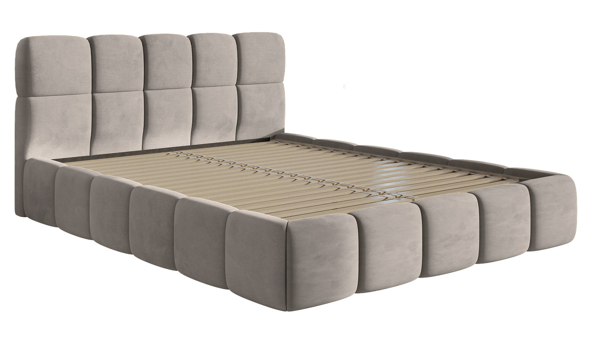 Gepolstertes Bett 120x200 cm Cloudy hellgrauer Velours, wasserabweisend und pflegeleicht