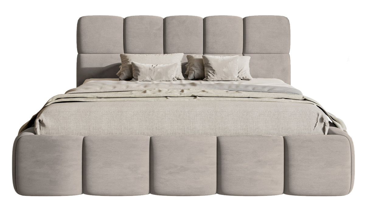 Gepolstertes Bett 120x200 cm Cloudy hellgrauer Velours, wasserabweisend und pflegeleicht