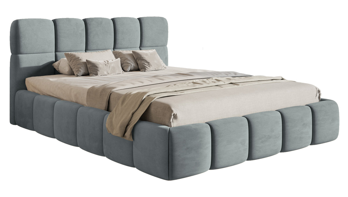 Gepolstertes Bett 120x200 cm Cloudy, grauer Velours, wasserabweisend und leicht zu reinigen