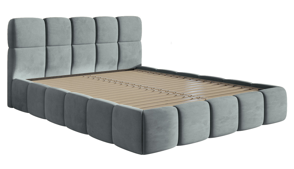 Gepolstertes Bett 120x200 cm Cloudy, grauer Velours, wasserabweisend und leicht zu reinigen