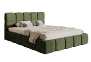 Gepolstertes Bett 120x200 cm Cloudy mit Stauraum, Metallrahmen, olivgrüner hydrophober Chenillestoff