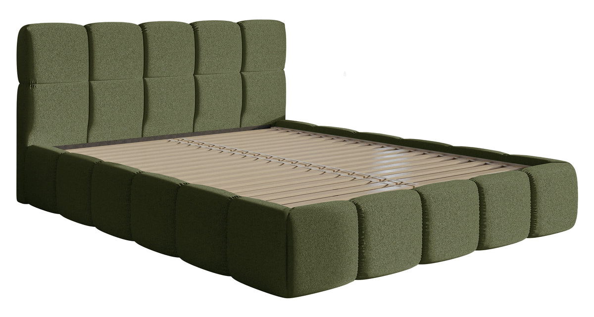 Lit tapissé 180x200 cm Cloudy en chenille hydrofuge olive