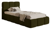 Gepolstertes Bett 90x200 cm Cloudy mit Stauraum, Metallrahmen, olivfarbenes Bouclé