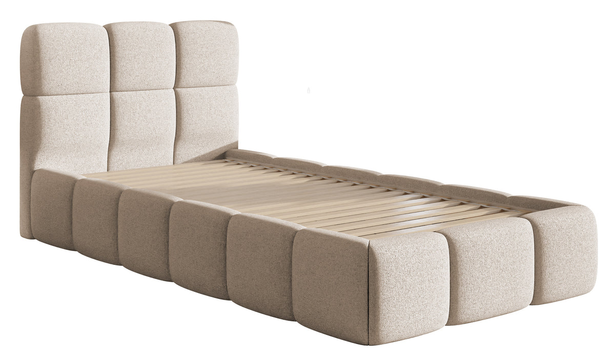 Lit tapissé 90x200 cm Cloudy beige clair en chenille hydrofuge