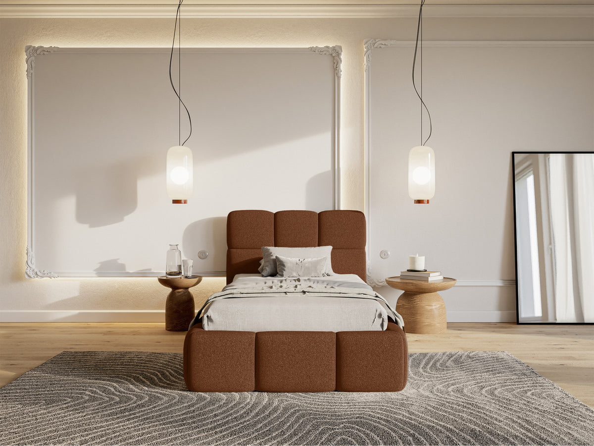 Lit tapissé 90x200 cm Cloudy en chenille hydrofuge cuivre