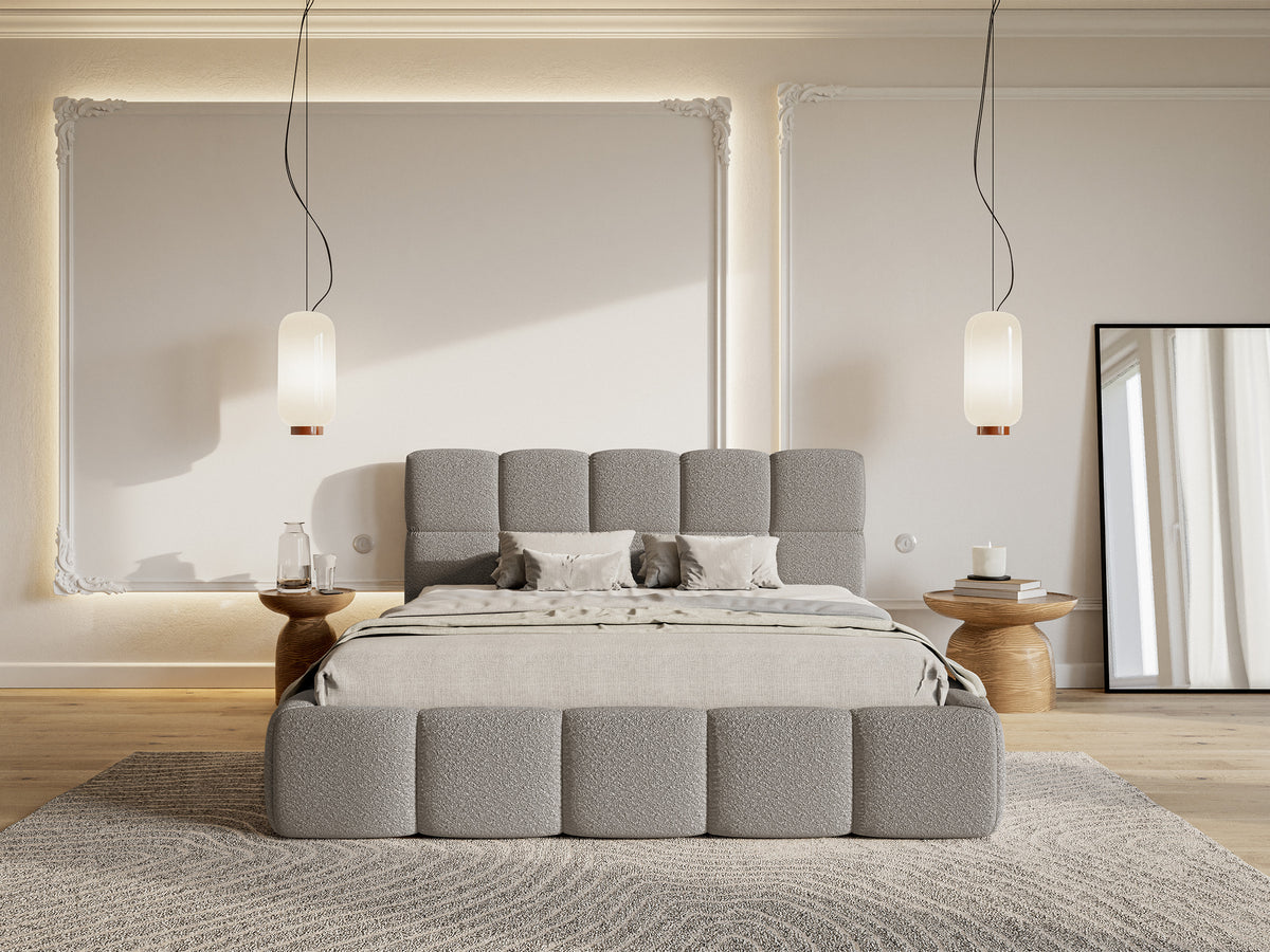 Lit tapissé 140x200 cm Cloudy gris bouclé