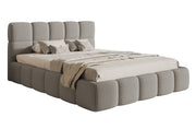 Gepolstertes Bett 200x200 cm Cloudy mit Stauraum, grauer Bouclé-Stoff