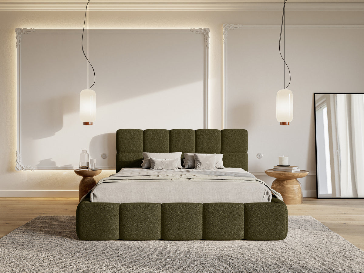 Lit tapissé 140x200 cm Cloudy bouclé olive
