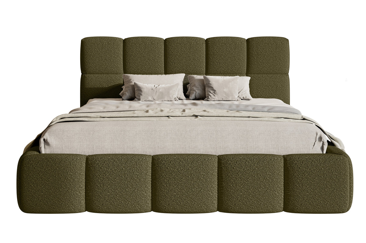 Gepolstertes Bett 200x200 cm Cloudy mit Stauraum, olivfarbenes Bouclé