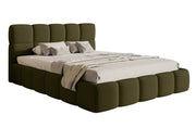 Gepolstertes Bett 200x200 cm Cloudy mit Stauraum, olivfarbenes Bouclé